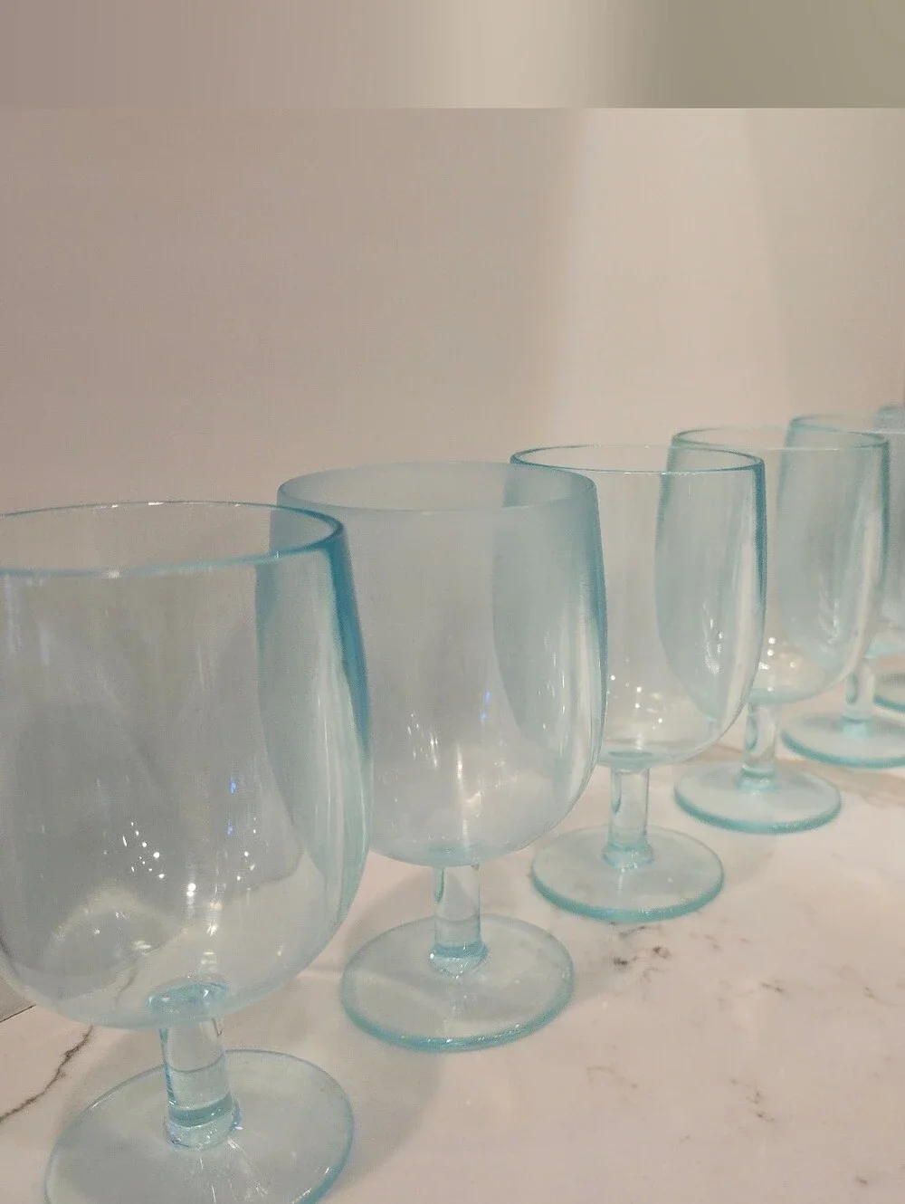 Stemmed Heavyweight Thick Durable Plastic Wine Glasses, 7-Piece Set, Aqua, GUC
